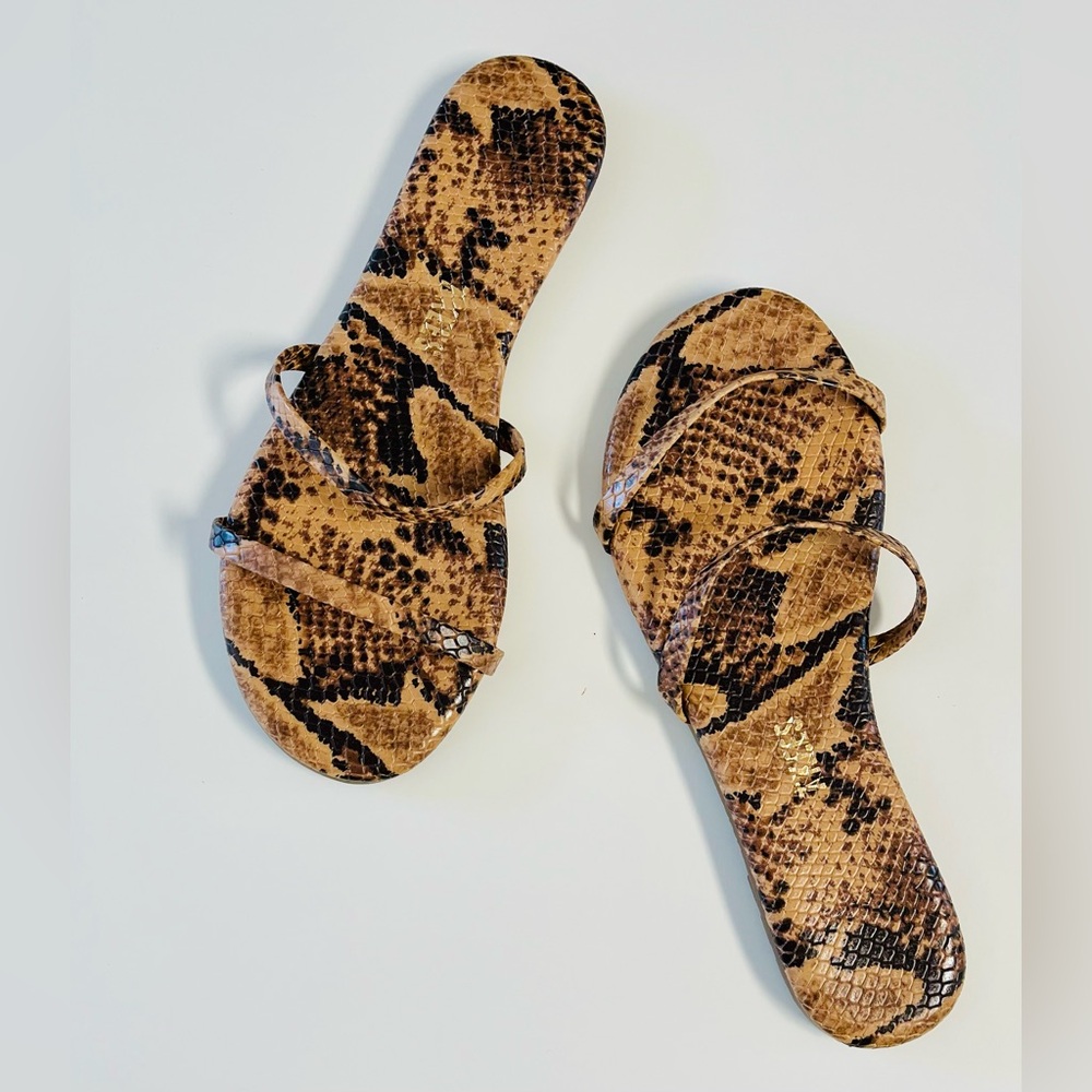 TKEES Snake Print Sandals - Brown and Black